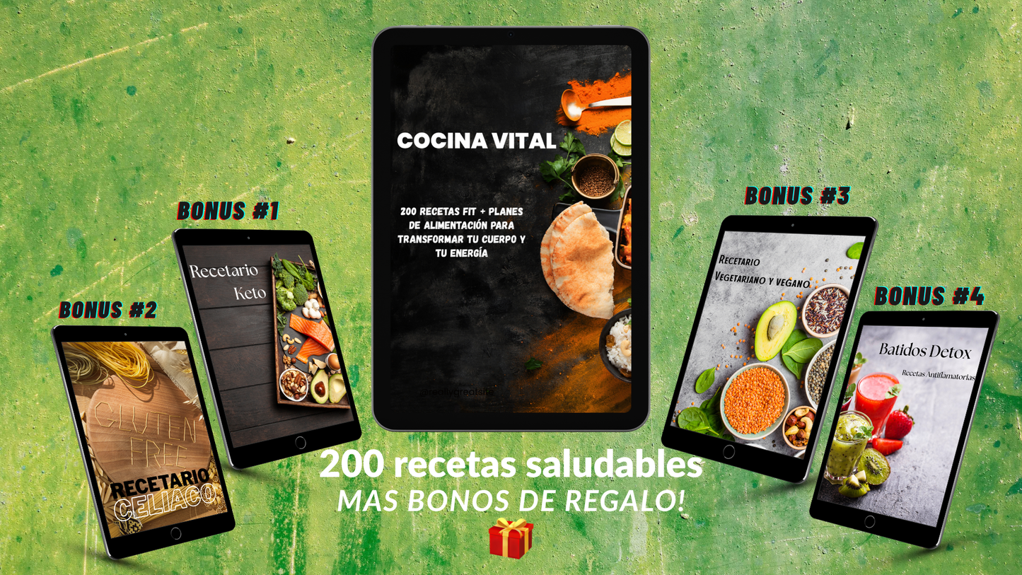 Cocina Vital: 200 Recetas Fit + Bonus extras + Plan de alimentacion